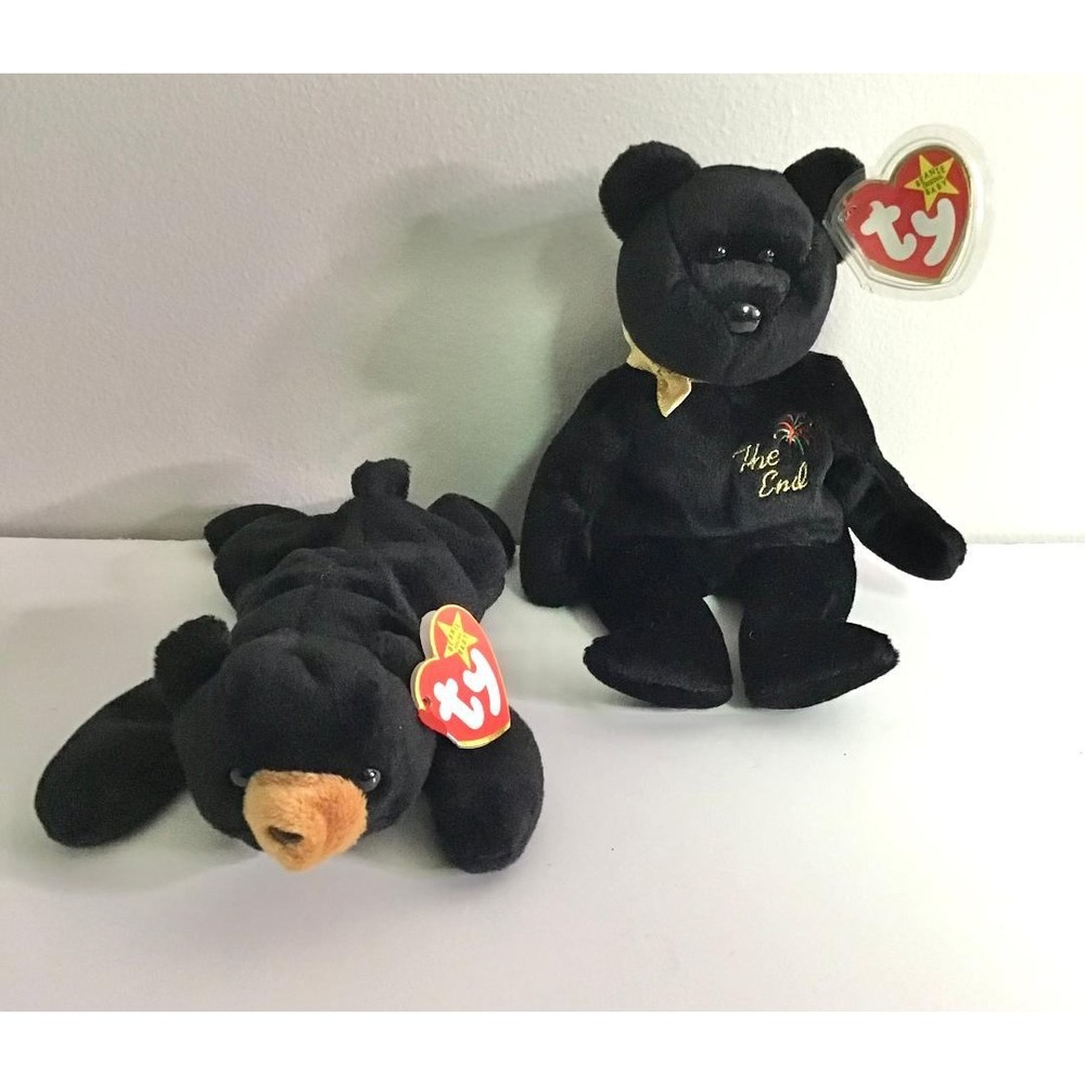 Ty Beanie Babies Blackie Bear and The End Bear‎ Black Plush 2 Vintage Collectibe